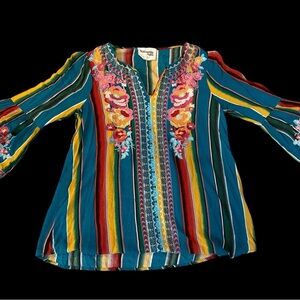 Bohemian Striped Embroidered Top
